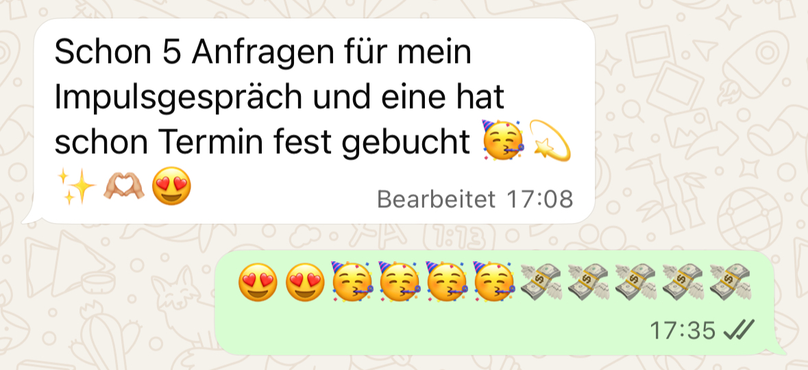 Testimonial: Schon 5 Anfragen für mein Impulsgespräch und eine hat schon Termin fest gebucht.